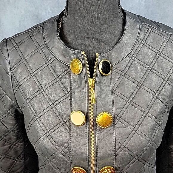 Bisou Bisou Black Quilted Cropped Faux Leather Jacket - Picture 15 of 16